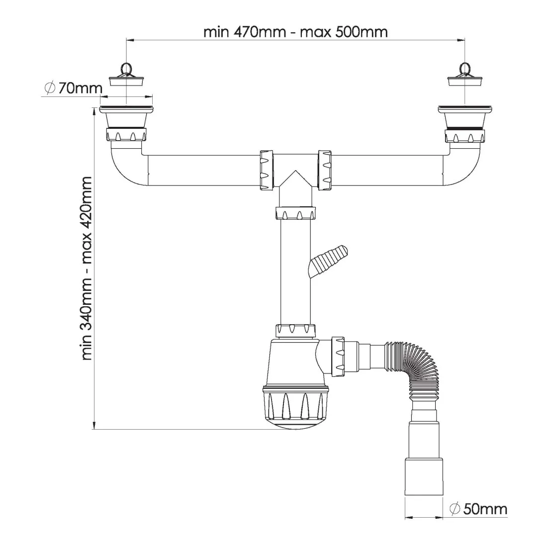Сифон для двойной кухонной мойки Nova NV1162