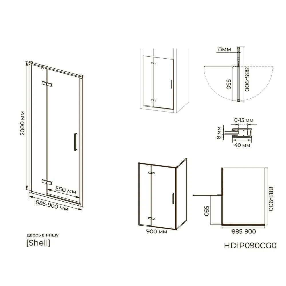 Душевая дверь в нишу Knotlor HDIP090CG0RB 90х200, бронза