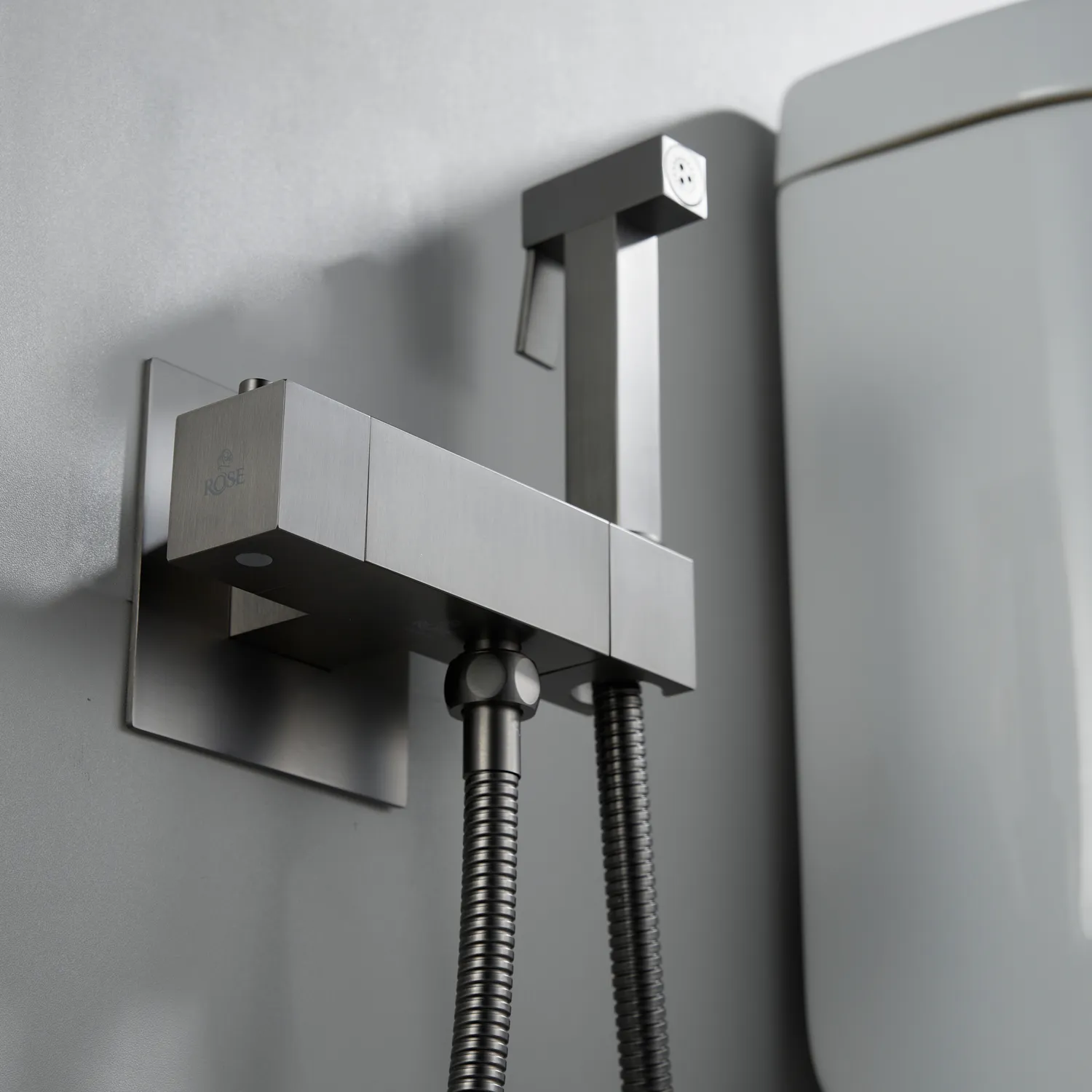 Гигиенический душ с термостатом Rose R965T, оружейная сталь