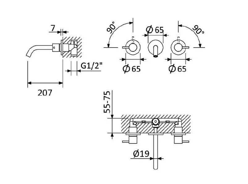 Смеситель для раковины встраиваемый Cezares Leaf, хром (LEAF-BLI3L-20-L-01-W0)