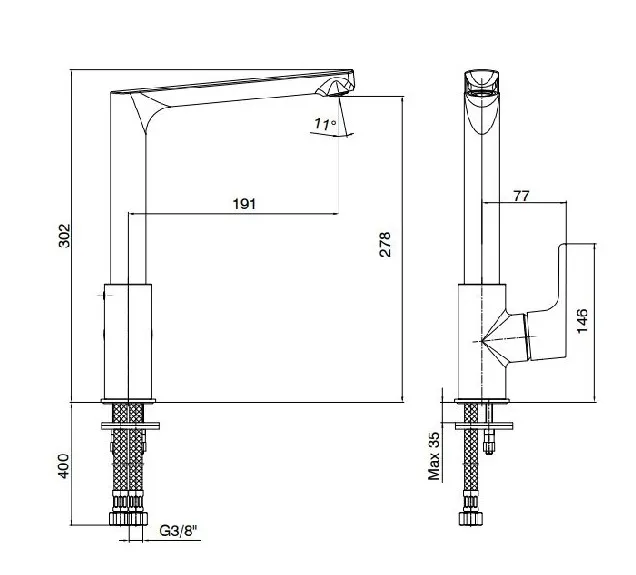 Смеситель для раковины E.C.A LUNA 278, золото (102818043EX)