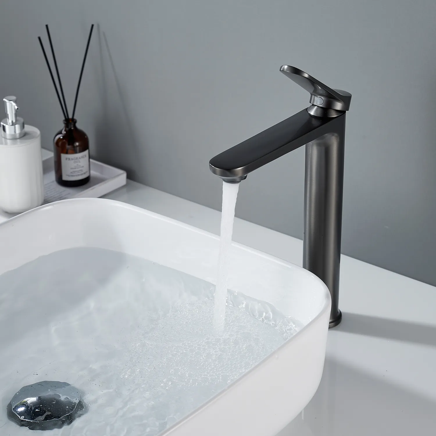 Смеситель для раковины высокий Shevanik S4311T, оружейная сталь