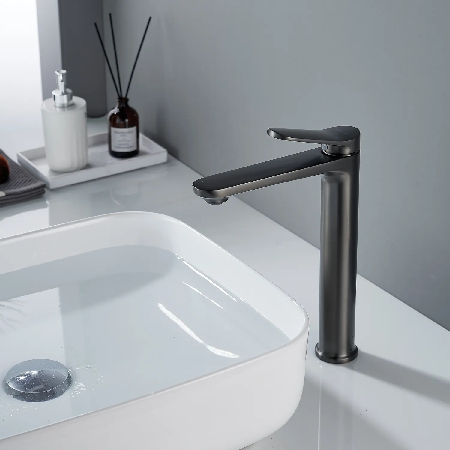 Смеситель для раковины высокий Shevanik S4311T, оружейная сталь