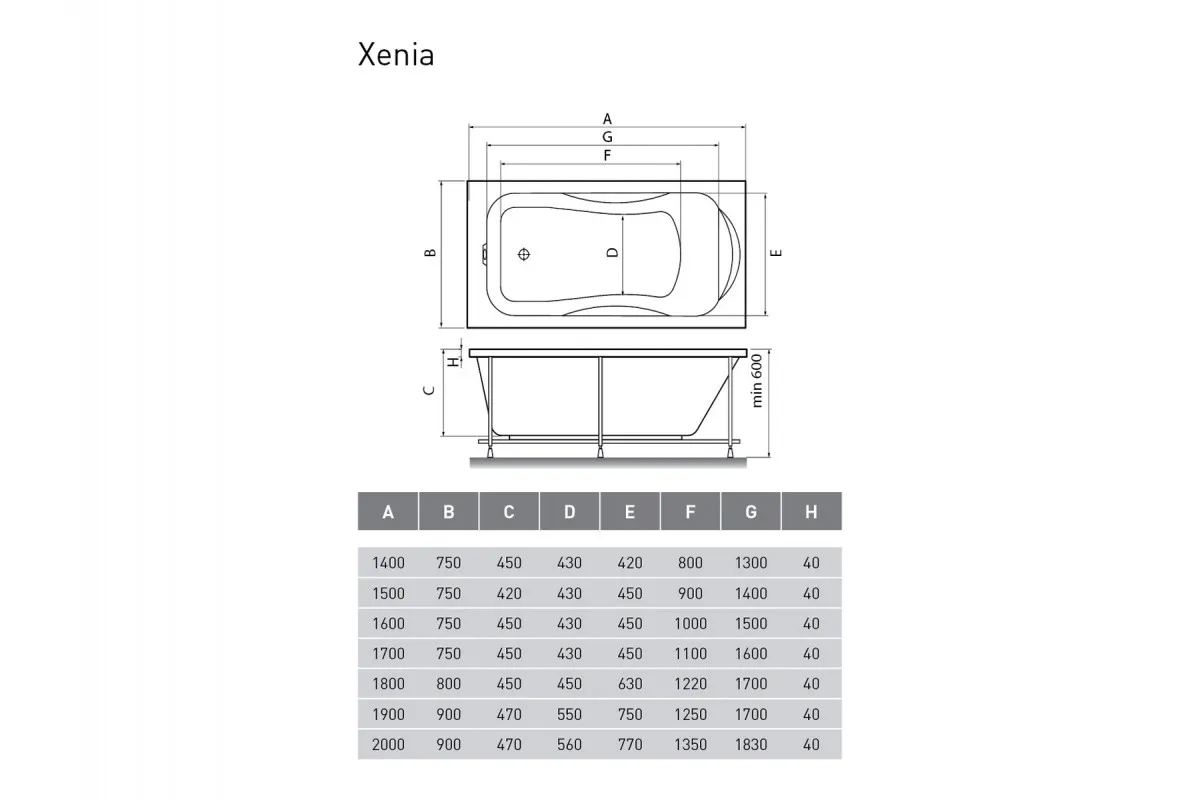 Ванна акриловая Relisan XENIA Гл000000981, 170x75