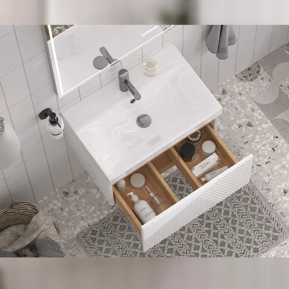 Тумба с раковиной подвесная Velvex Edge tp.EDG.9696.60.1Y белый глянец, 60 см