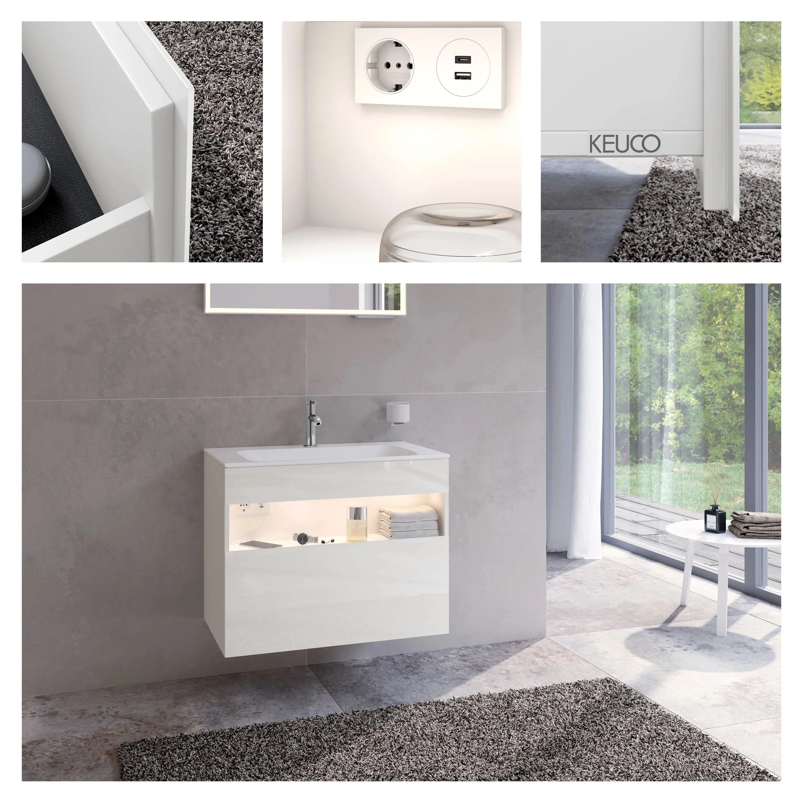 32862970100 STAGELINE Тумба под умывальник 800x625x490 mm,подсветка, розетка + USB/USB-C, 1 выдвижной ящик, сифон 1 1/4 x 32, Вулканит/Вулканит