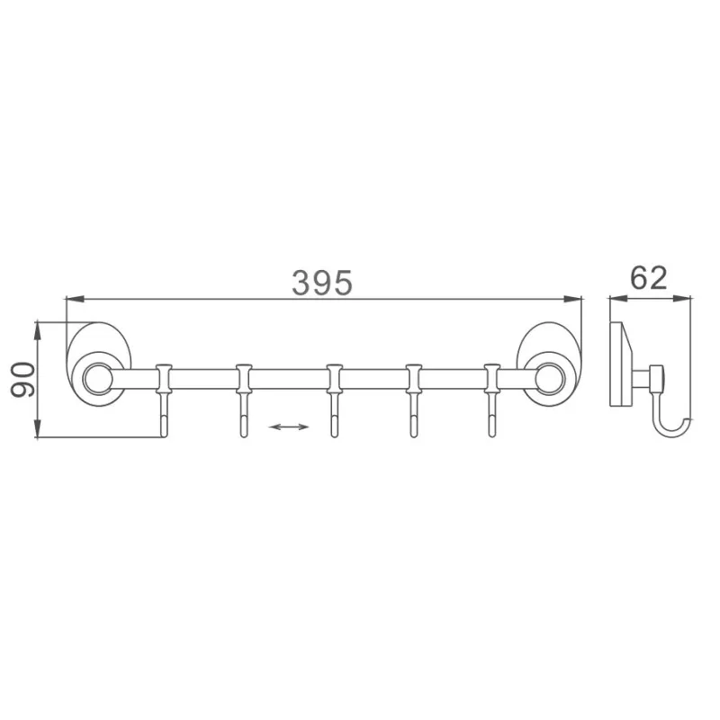 Планка с крючками для полотенец D-Lin D201855-5, хром
