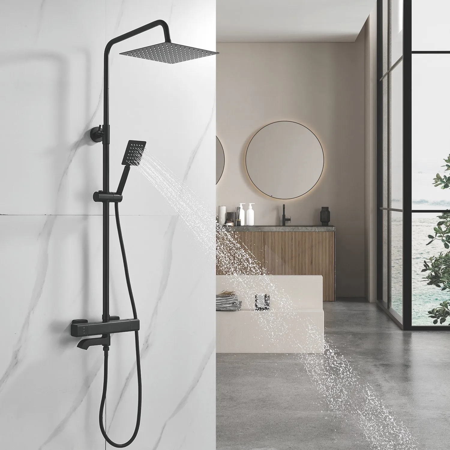 Душевая система c термостатом Shevanik S3096H, черный