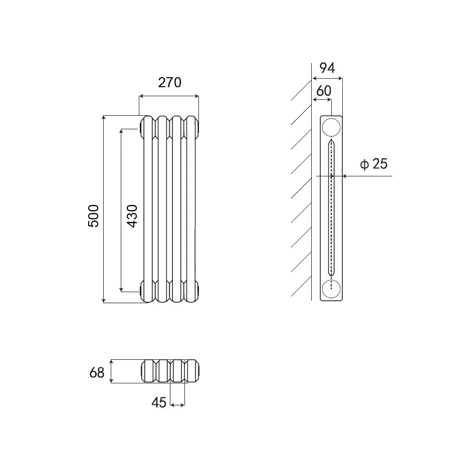 Стальной трубчатый радиатор Kohr Heim 2050/22 секции белый с боковым подключением 3/4