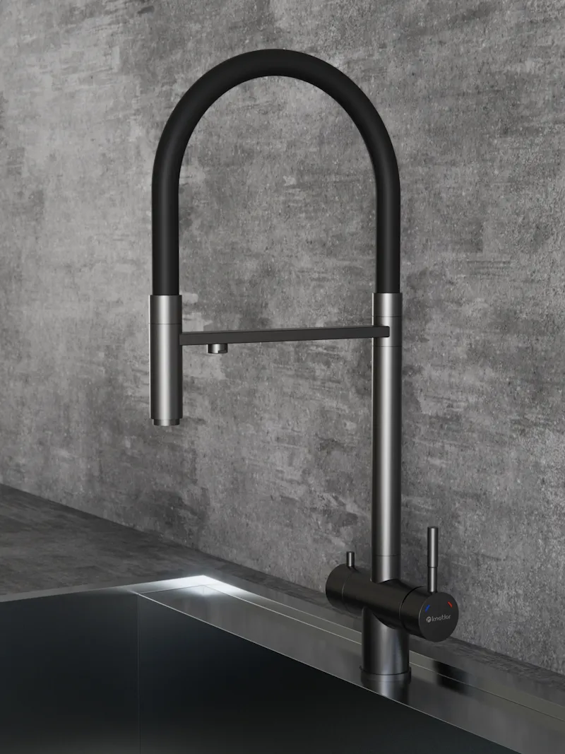 Смеситель для кухни с подключением фильтра Knotlor SS-16/GM, вороненая сталь