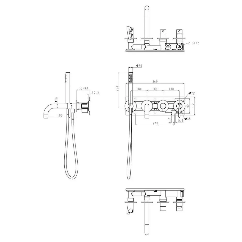 Смеситель для ванны встраиваемый Grocenberg GB5070GL, брашированное золото