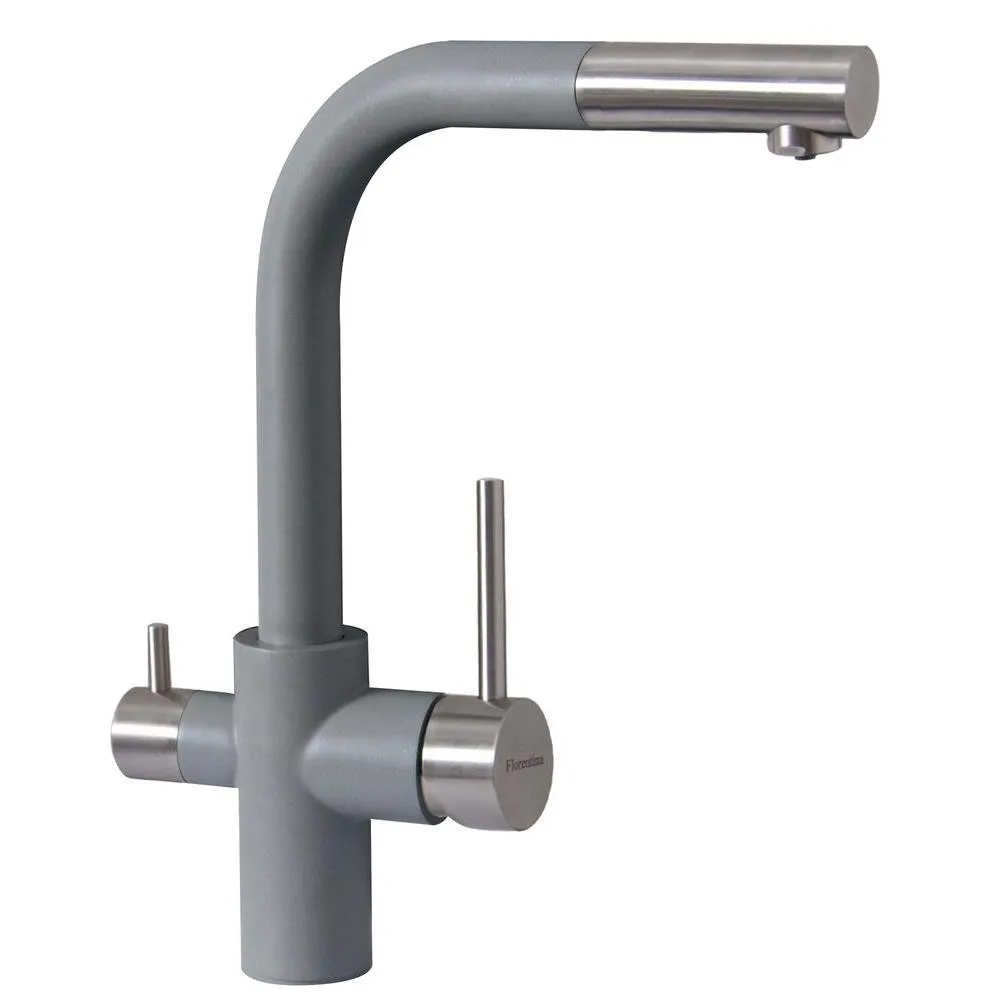 Смеситель для кухни с выдвижным изливом и подключением фильтра Florentina КРИСТАЛЛ 333.32H.2123.307, серый шёлк