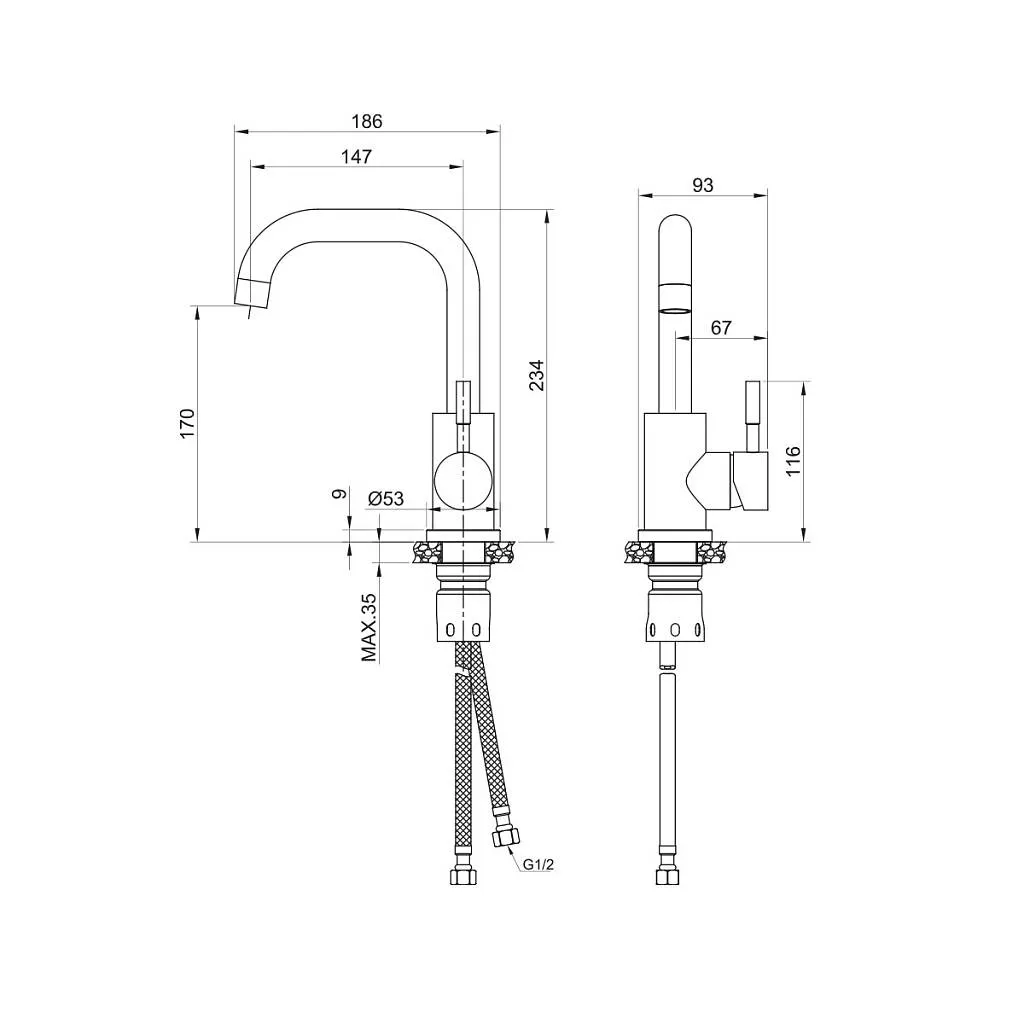 Смеситель для раковины D-Lin H110315-L, сатин