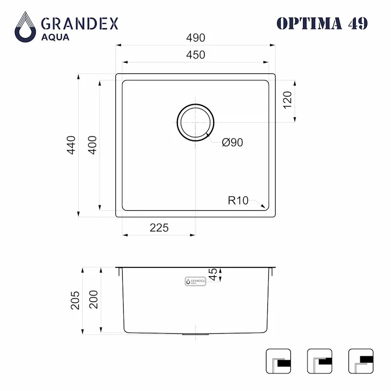 Кухонная мойка Grandex Aqua Optima 5010863, графит