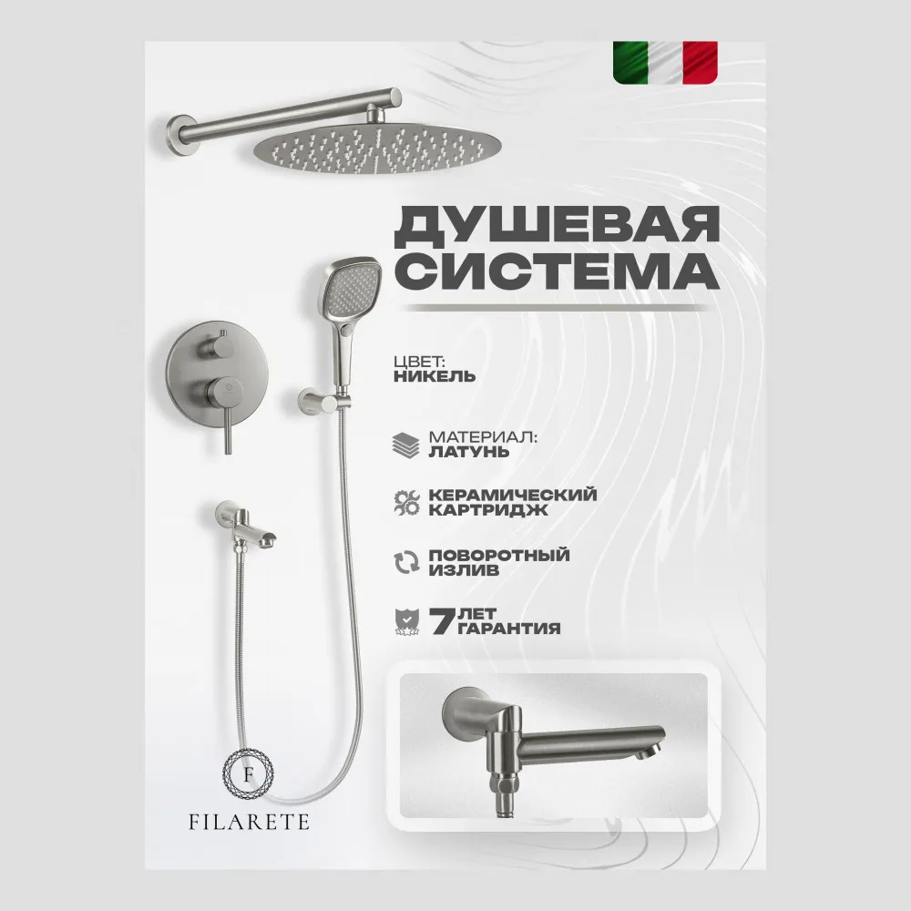 Душевая система встраиваемая FILARETE Roun FL1026NK, никель