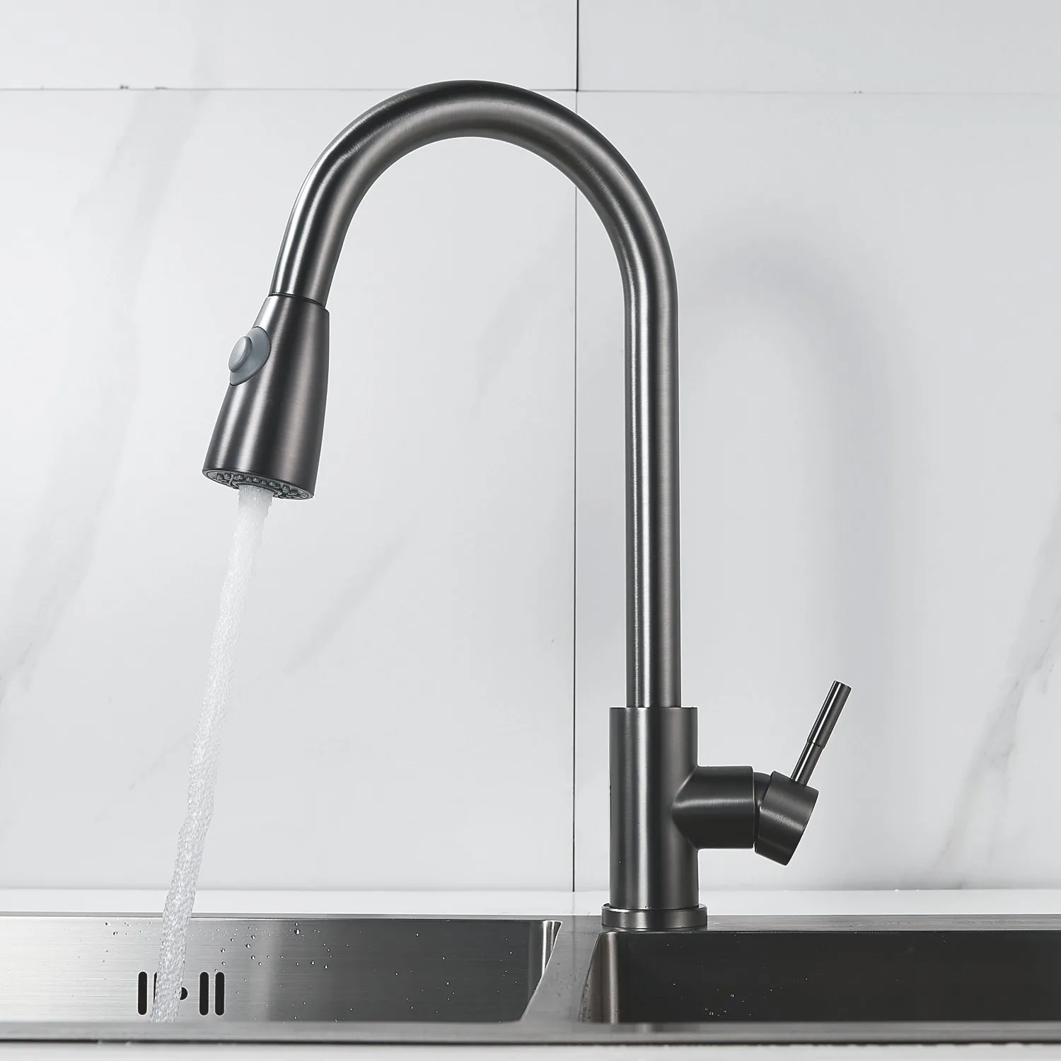 Смеситель для кухни с выдвижным изливом Raffine F213T, оружейная сталь