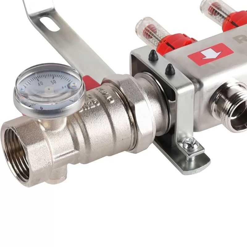 Коллектор Rommer 1"x3/4" на 3 контура с расходомерами в сборе (нерж. сталь) (RMS-1210-000003)