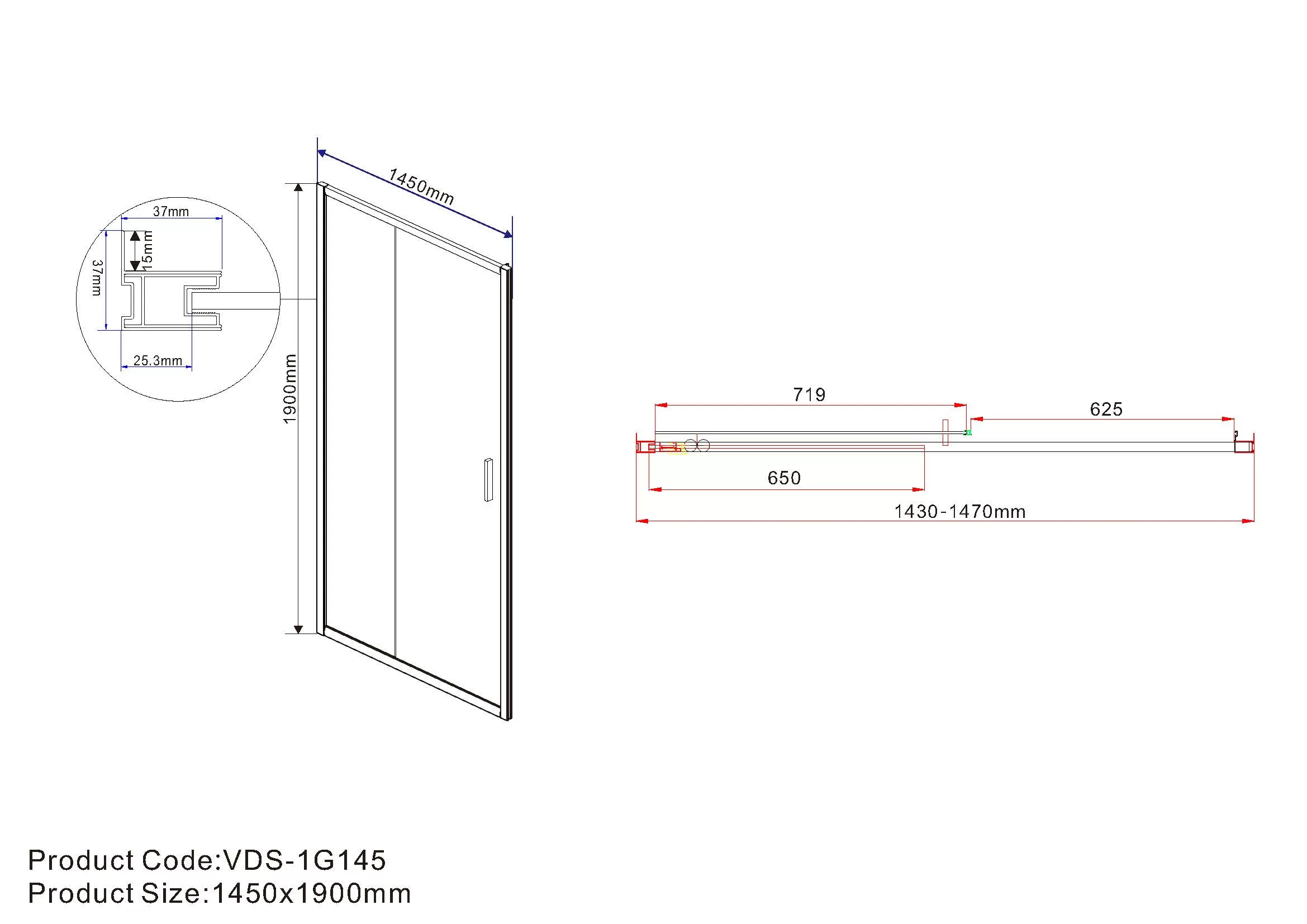 Душевая дверь Vincea Garda (VDS-1G145CLG) 1450х1900 мм, брашированное золото, стекло прозрачное