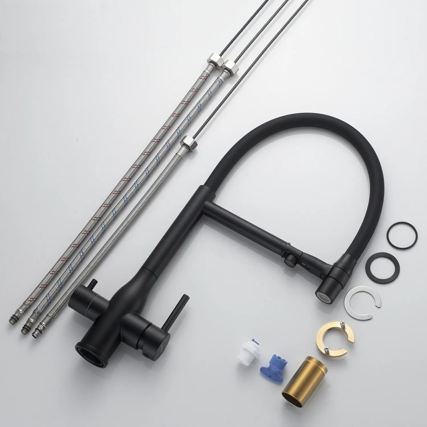 Смеситель для кухни с гибким изливом и подключением фильтра Shevanik S378H, черный