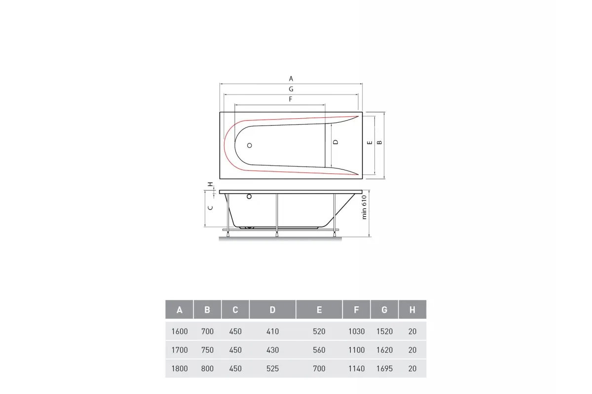 Ванна акриловая Vayer BOOMERANG Гл000023945, 150x70