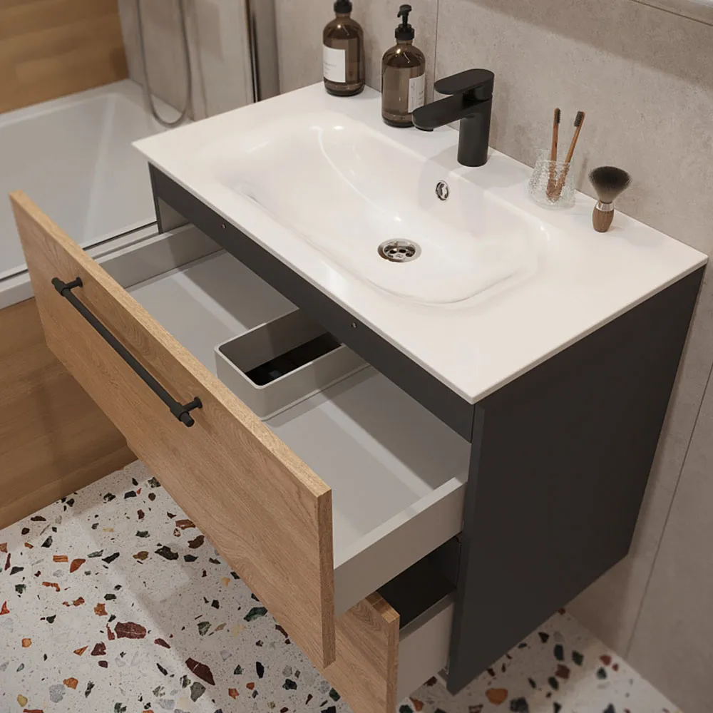 Тумба с раковиной подвесная (80см) Terminus Venta VEN10802300001O, шпон/дуб