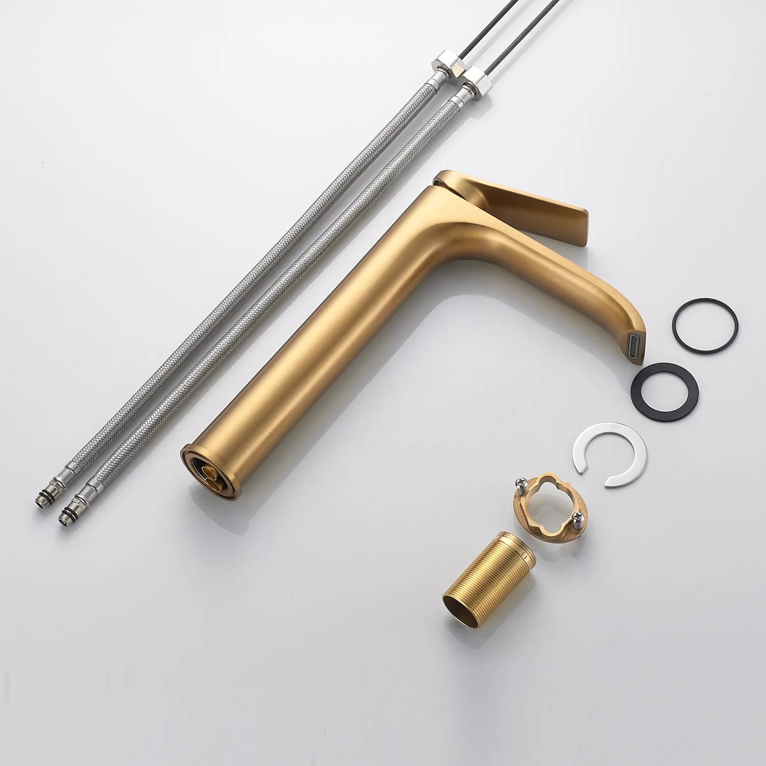 Смеситель для раковины высокий Shevanik S4111G, золотой сатин