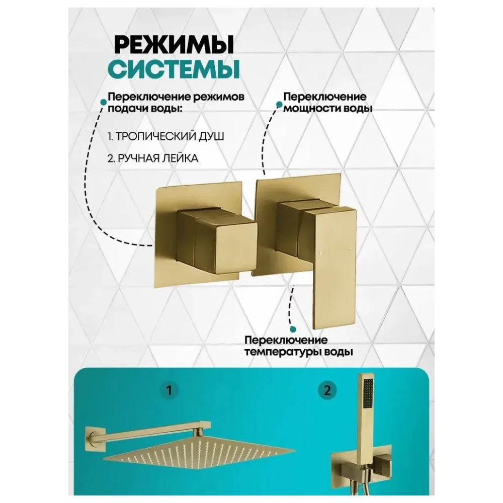 Душевая система встраиваемая (без излива) Grocenberg GB5080MG, матовое золото