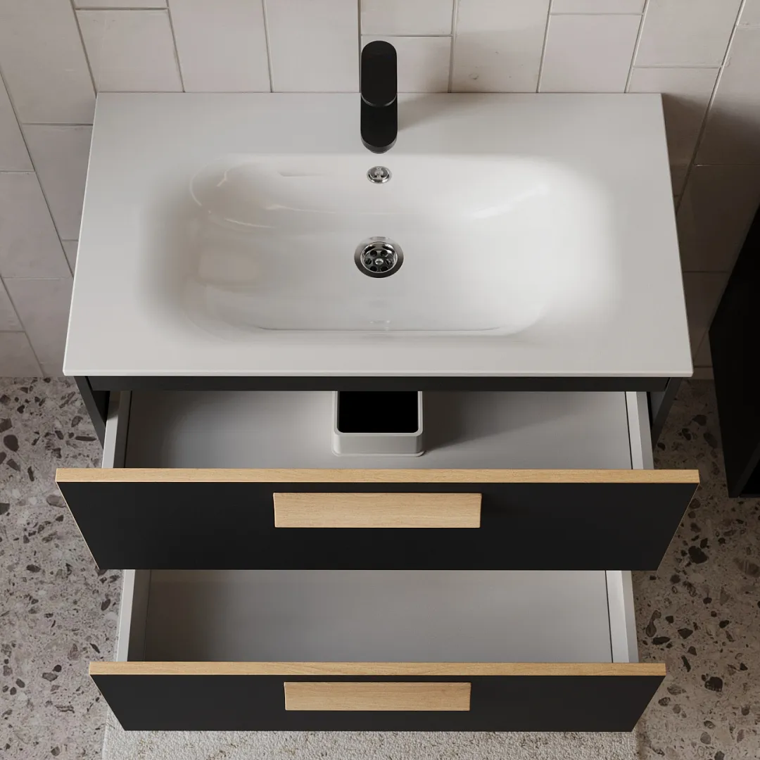 Тумба с раковиной подвесная (80см) Terminus Noto NOT10802099901O, черный soft touch