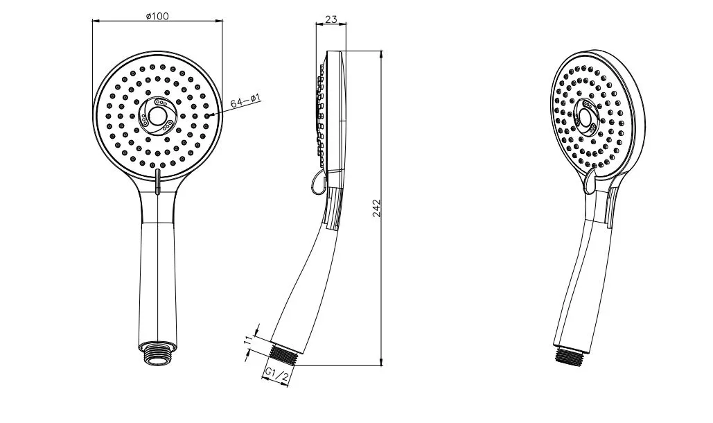 Ручной душ AQUATEK AQ2003MB 3jet, матовый черный