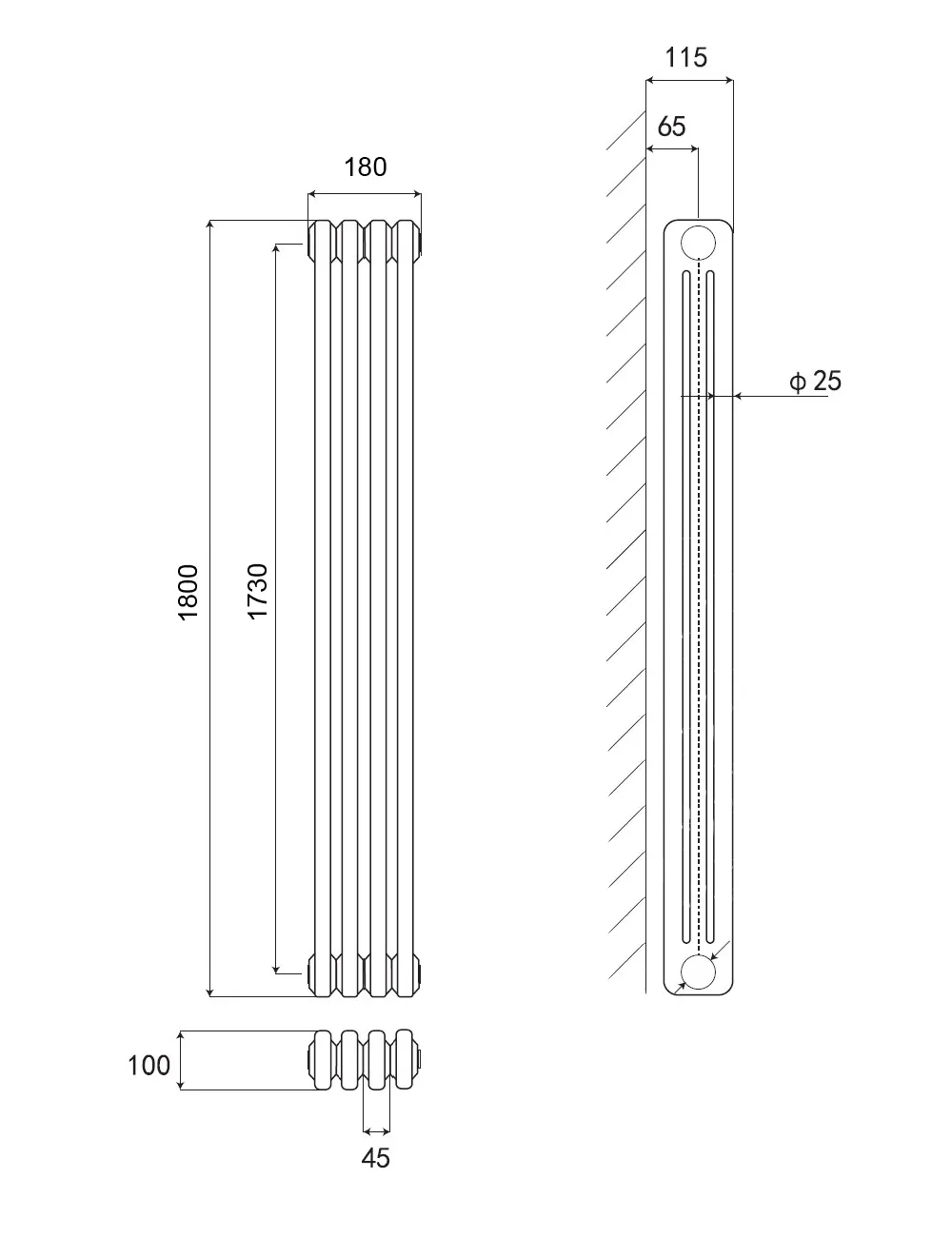 Стальной трубчатый радиатор Kohr Heim 3180/05 секций белый с боковым подключением 3/4