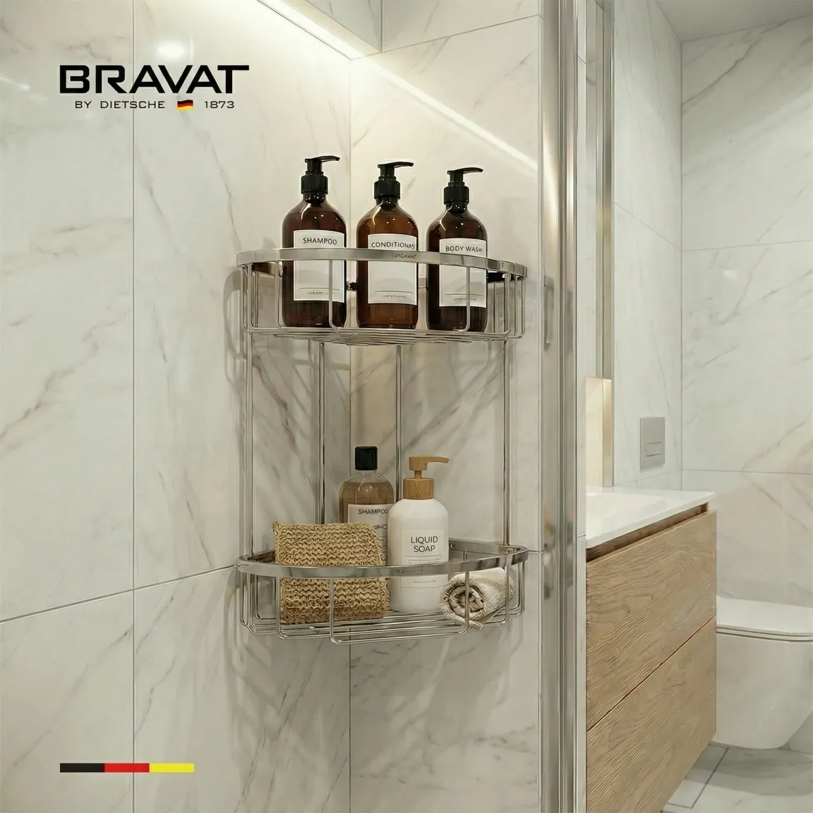 Полка двойная для ванной комнаты угловая BRAVAT (D71004CP-SW)