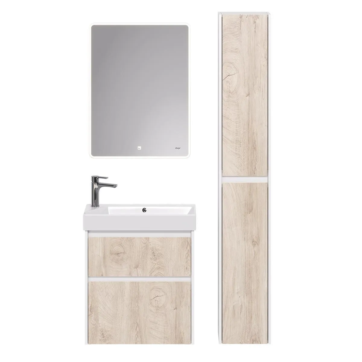 Тумба под раковину подвесная Dreja Slim 65 см, белый/дуб кантри