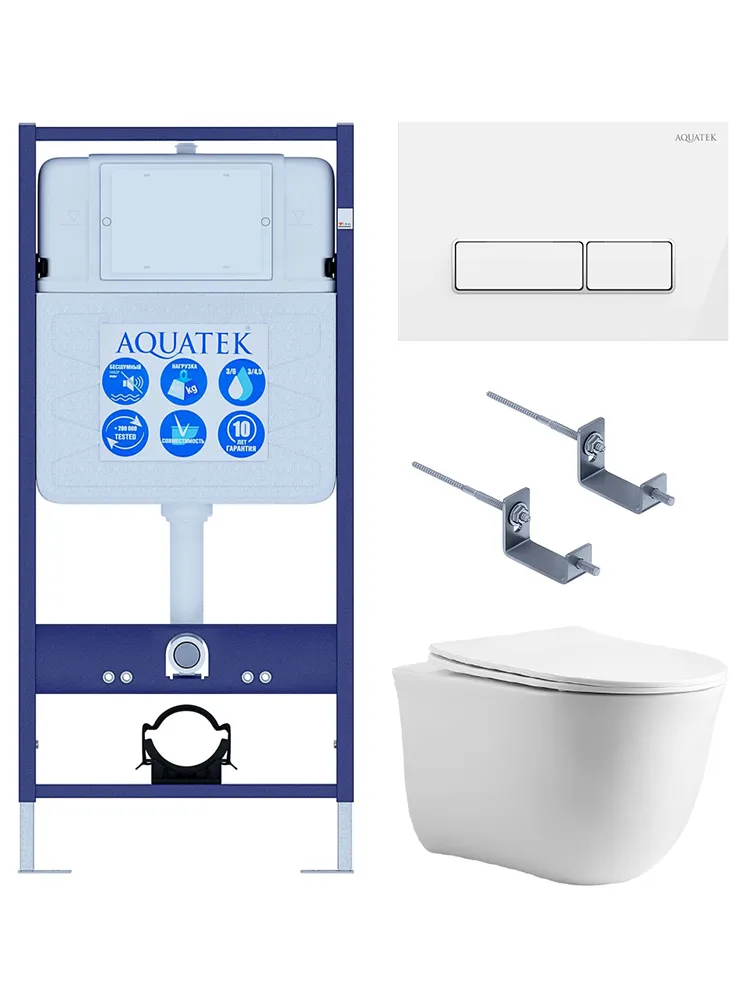 Set AQUATEK КЛАССИК cm (рама AQUATEK Standard INS-0000012 с звукоиз.прокладкой+крепеж KKI-0000002+кнопкаKDI-0000061+унитаз КЛАССИК AQ1112-00 с крышкой
