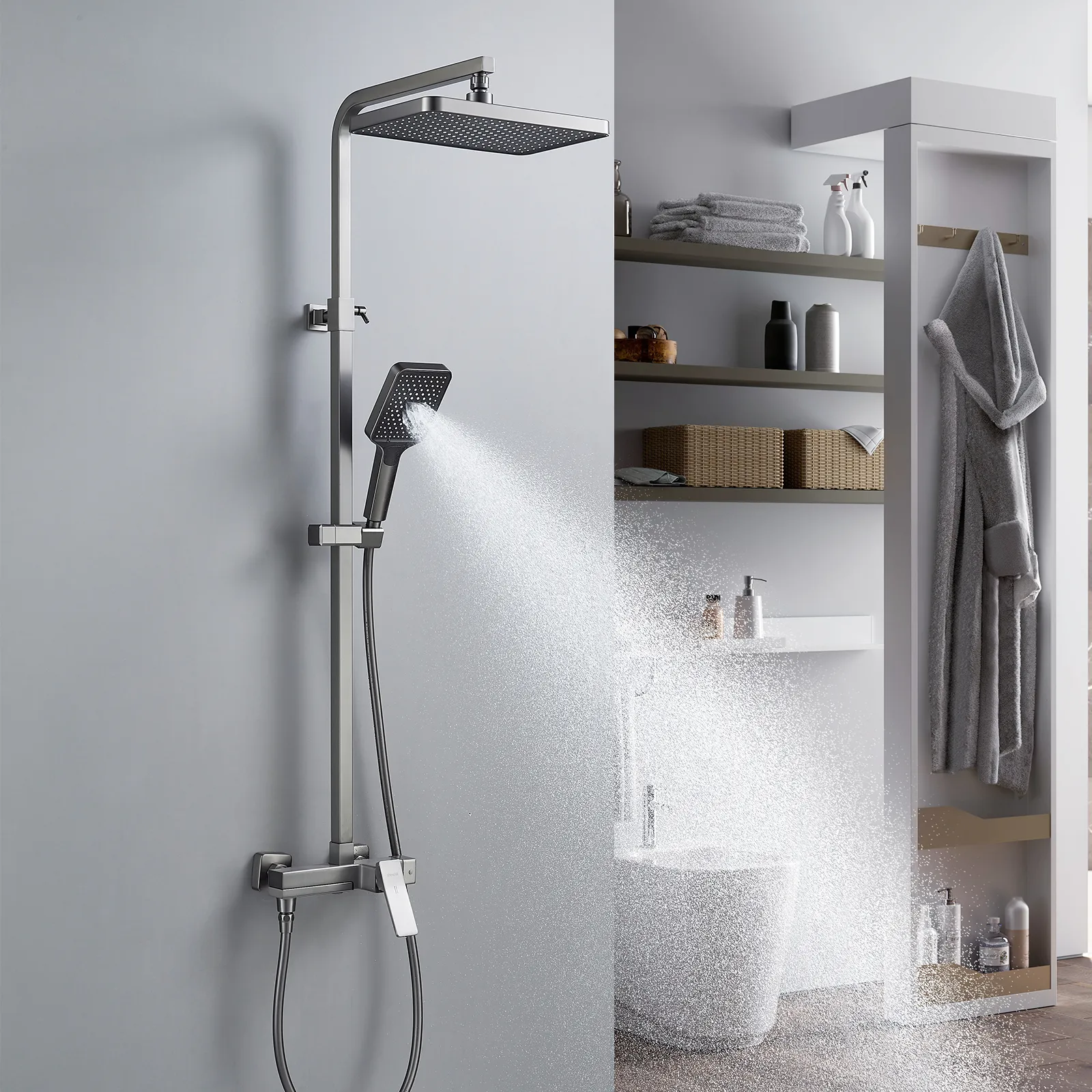 Душевая система Shevanik S4636T, оружейная сталь