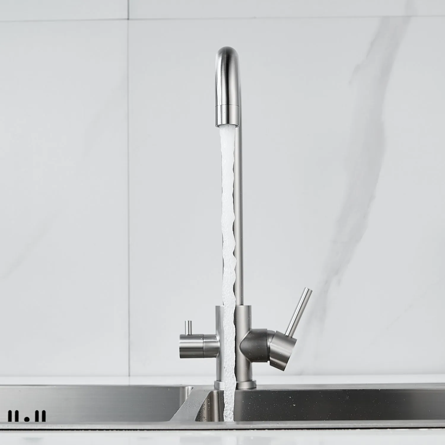 Смеситель для кухни с подключением фильтра воды Raffine F118L, сатин