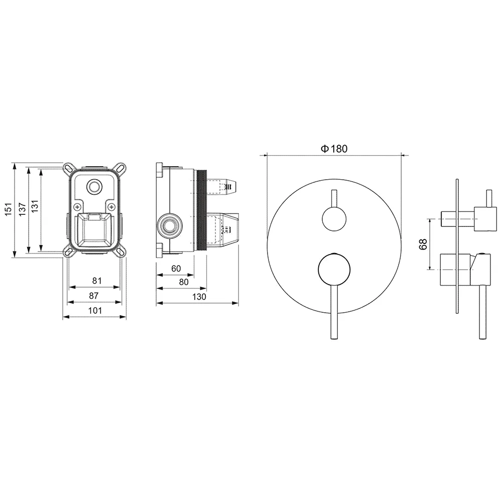 AQ1346BGM ЕВРОПА смеситель для ванны 2 режима (внешняя и скрытая часть), шлиф. черный хром