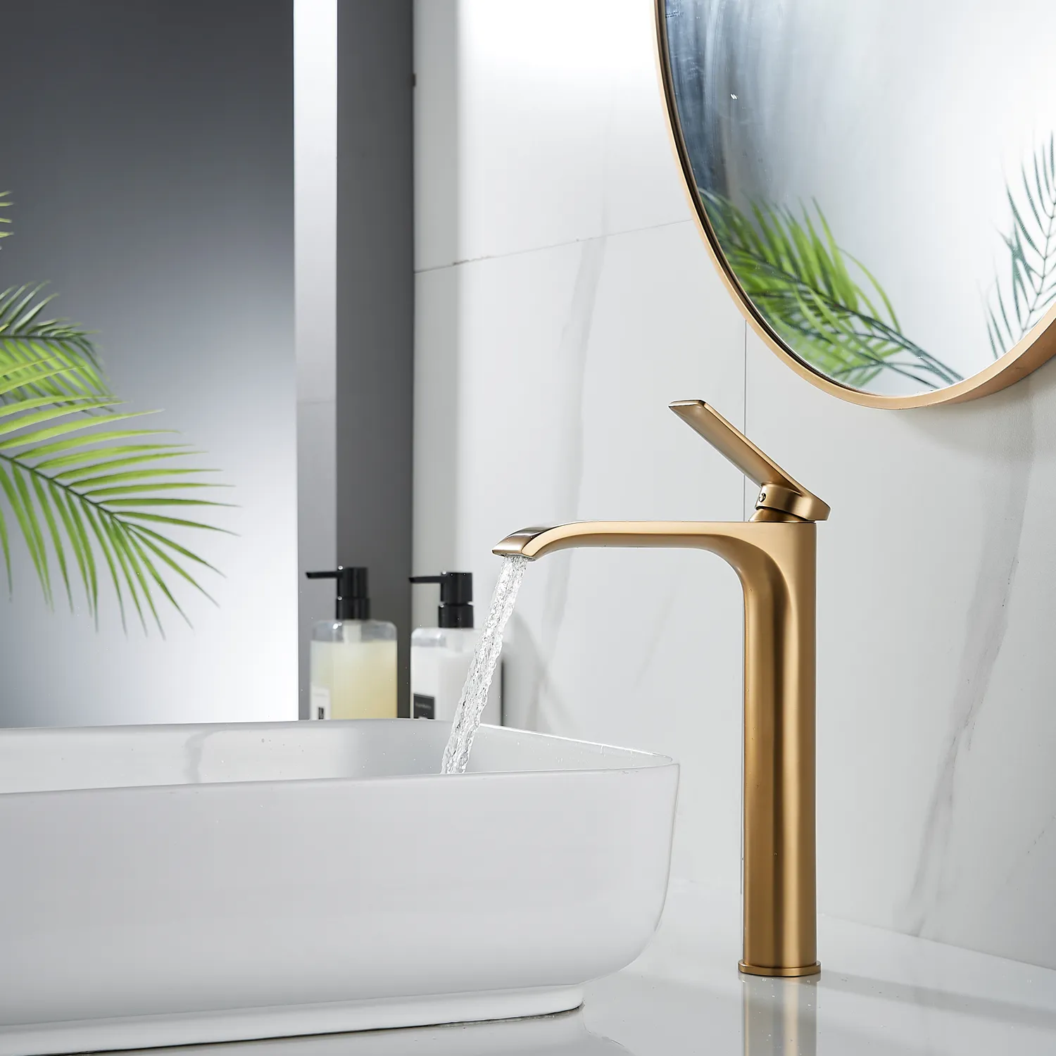 Смеситель для раковины высокий Shevanik S4111G, золотой сатин