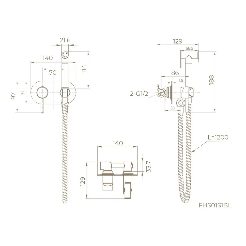 Гигиенический душ со смесителем встраиваемый Knotlor FHS01S1BL, черный
