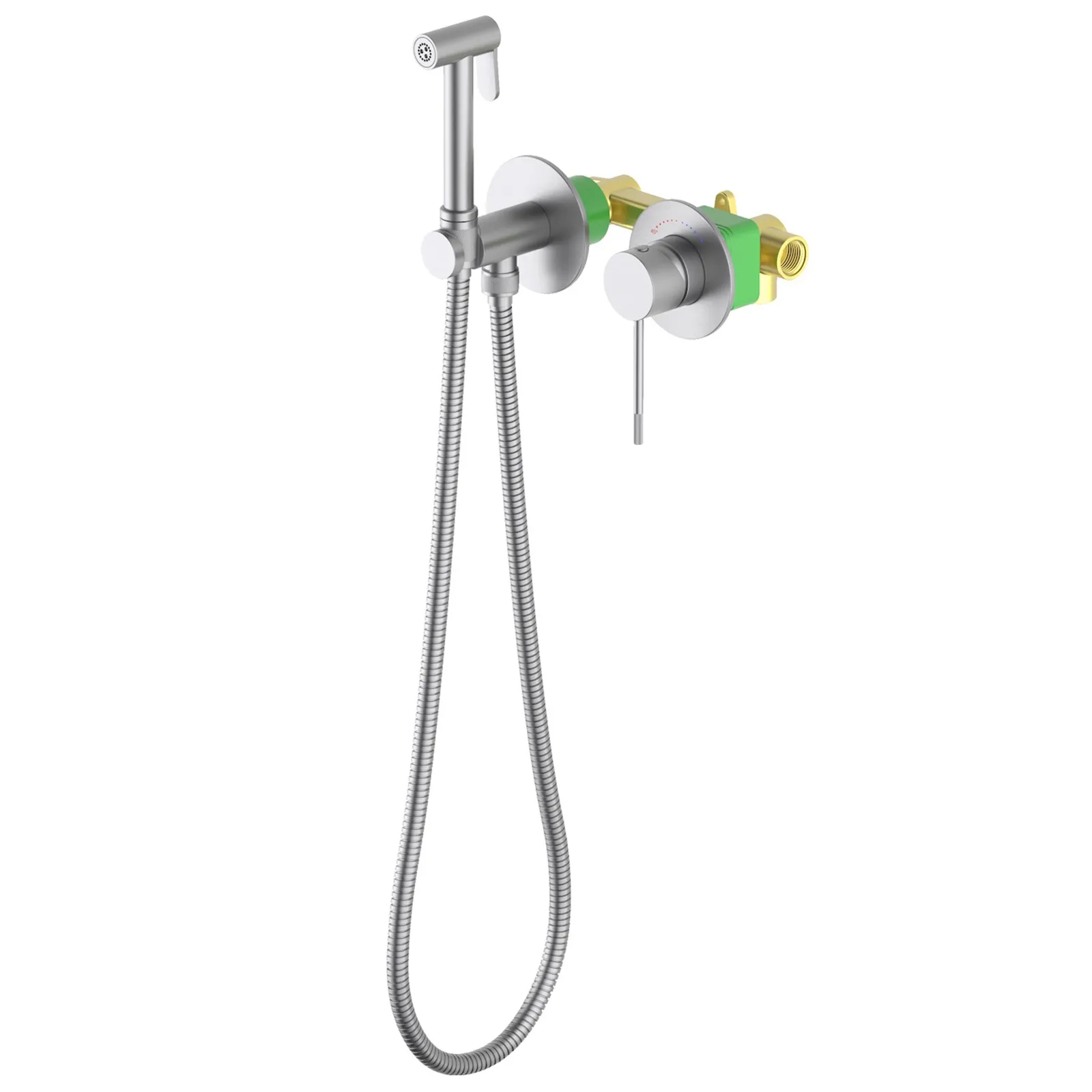 Смеситель встроенный с гигиеническим душем с защитой от ожогов Timo Saona никель (2339/13SM)