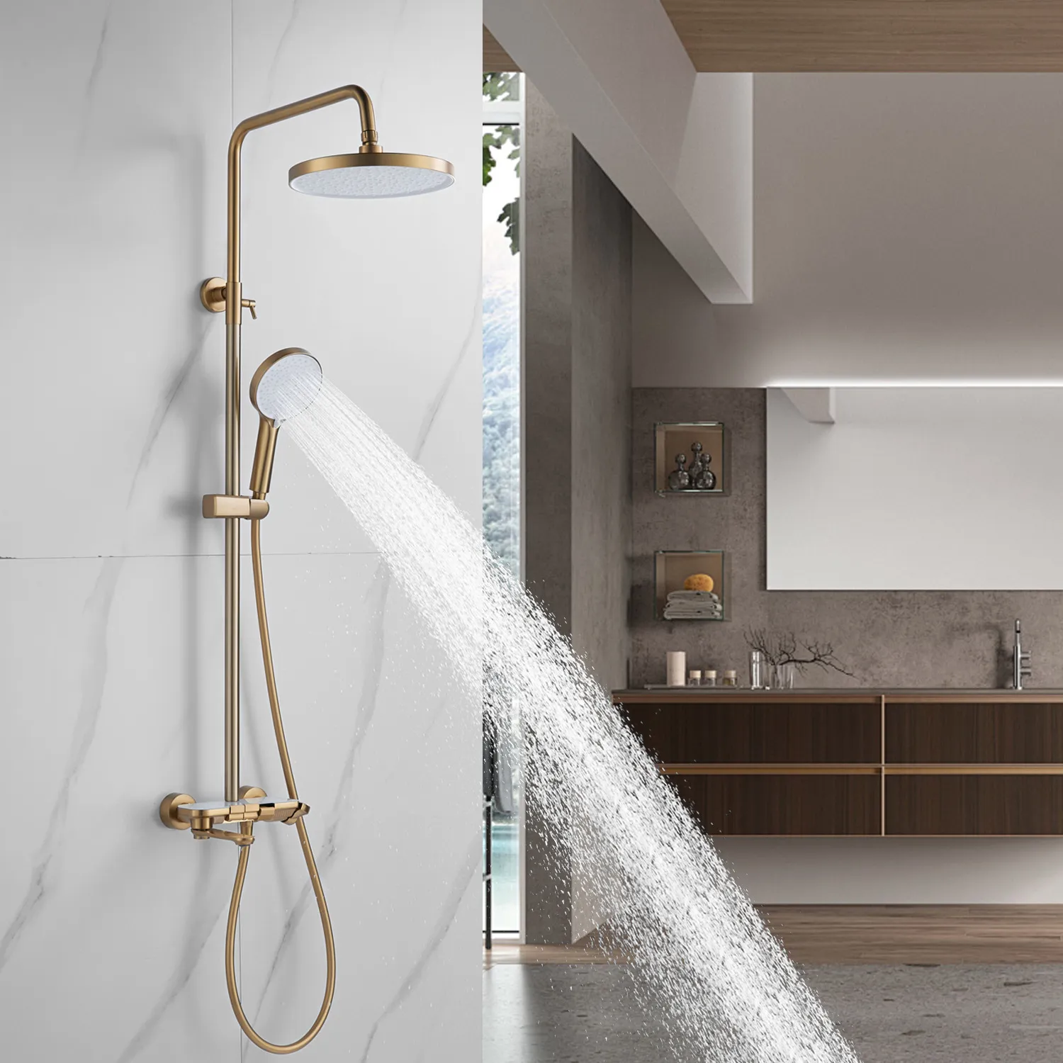 Душевая система Shevanik S4726G, золотой сатин