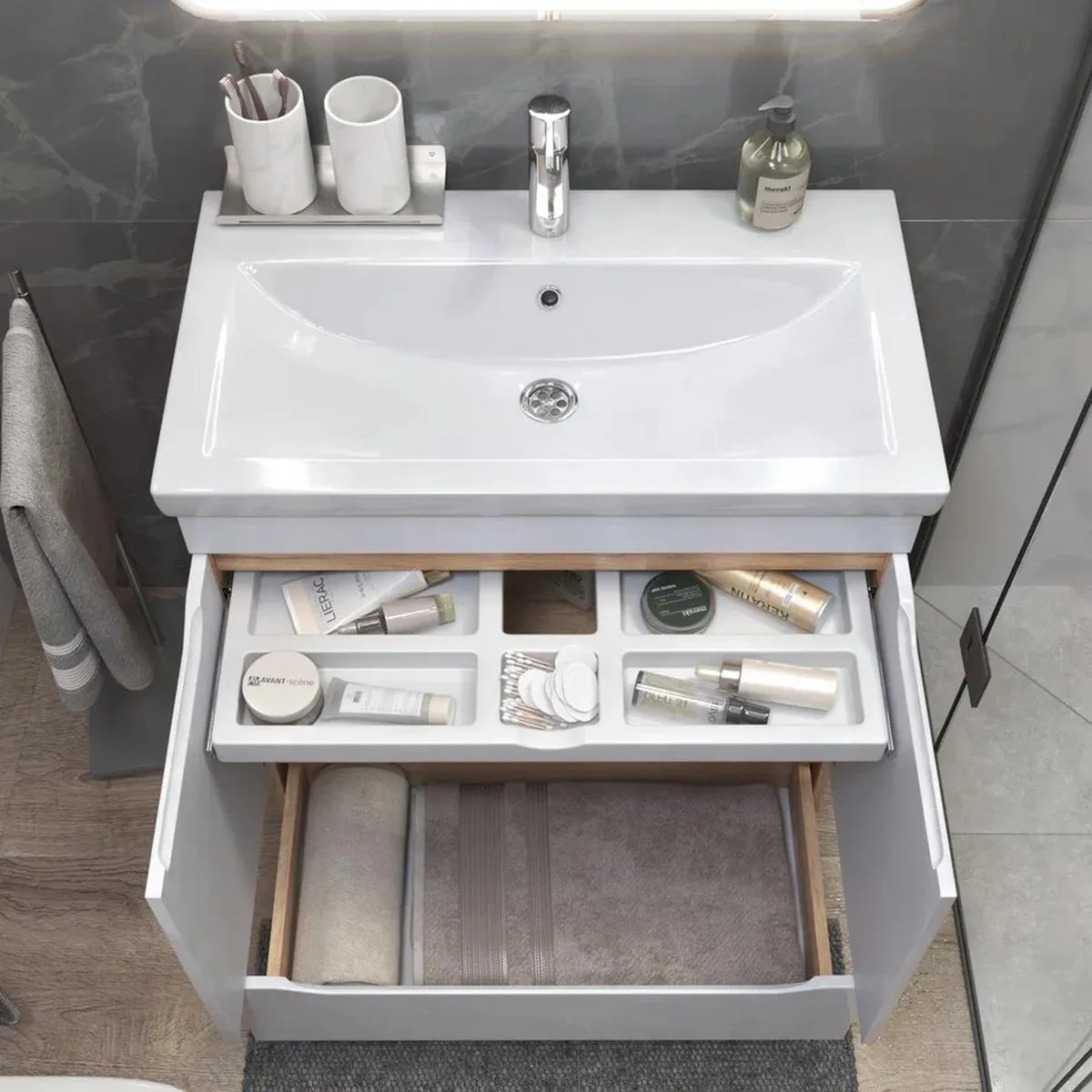 Тумба с раковиной напольная VIGO Grani 286 дуб золотой, 80 см