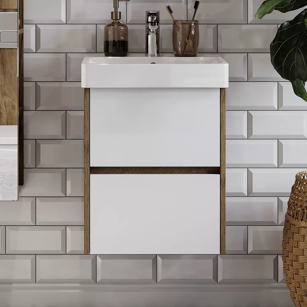 Тумба под раковину Aquaton Сканди 45 белая, дуб рустикальный 1A251601SDZ90