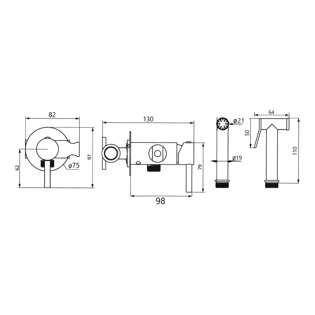 Гигиенический душ со смесителем Maretti Eleganza ENB30RV65, черный
