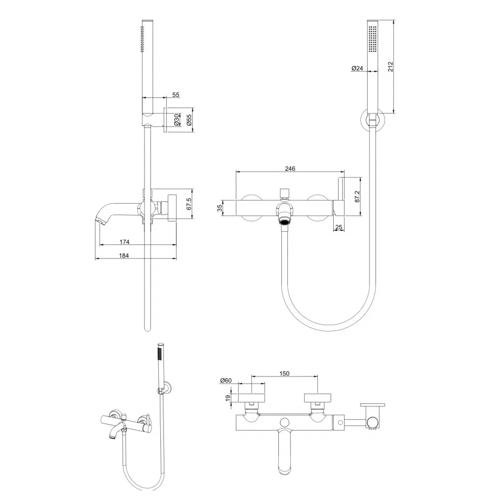 Смеситель для ванны FILARETE Roun FL2120BL, черный