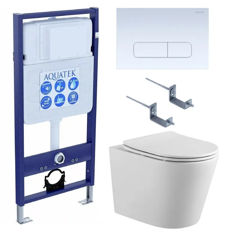 SET AQUATEK ВЕГА cmp-013 (рама AQUATEK Standard INS-0000012 с клавишей KDI-0000013 и крепежом KKI-0000002+унитаз ВЕГА AQ1904-00 с тонким сиденьем sc