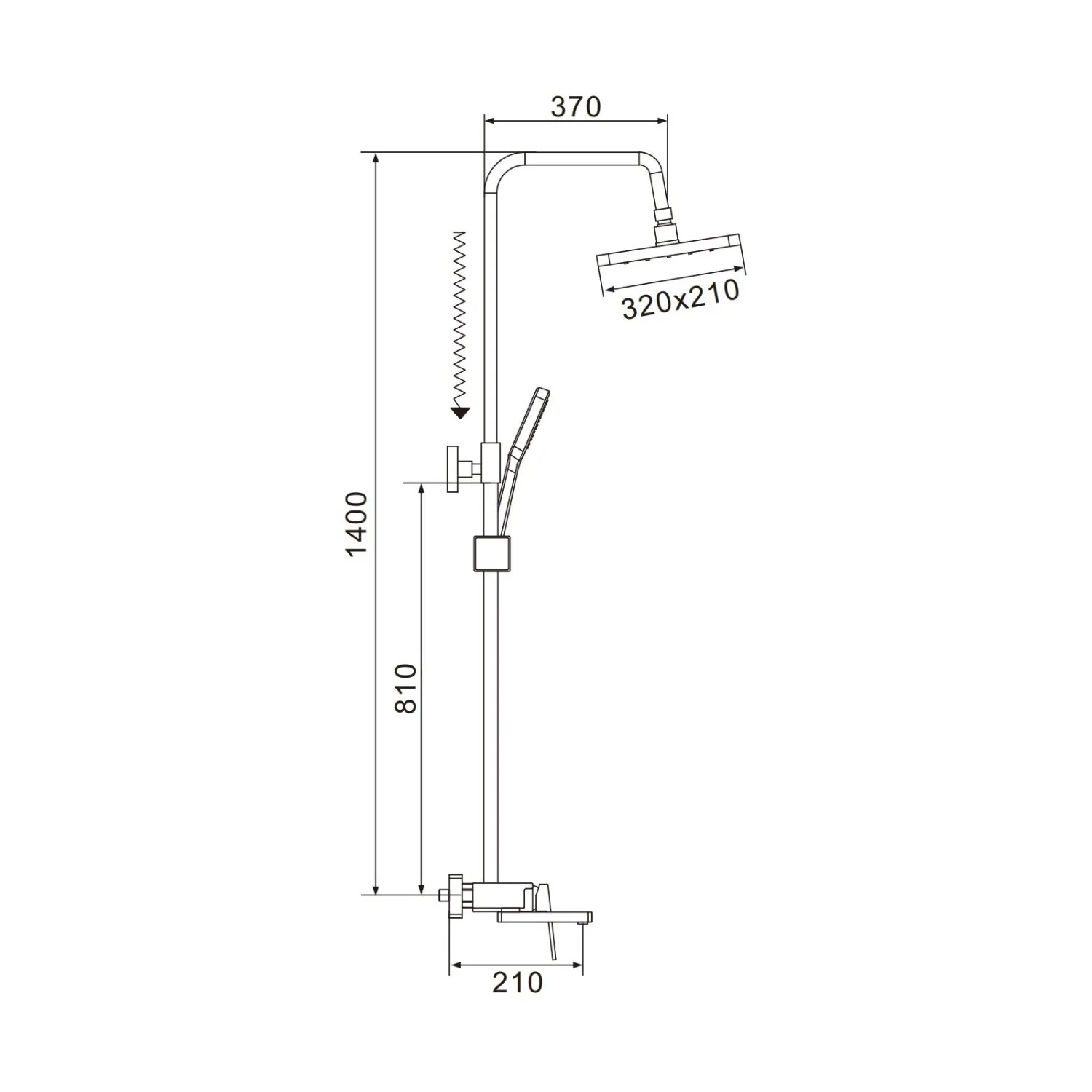 Душевая система Shevanik S6826T, оружейная сталь