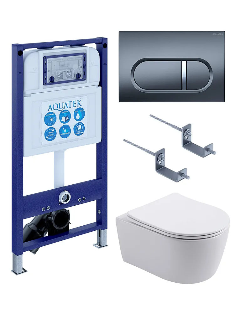 SET AQUATEK ЕВРОПА New-050 4в1 (рама AQUATEK INS-0000025 +крепление KKI-0000002 +кнопка KDI-0000050 +унитаз AQ1106L-00 +тонкое сиденье с механиз)