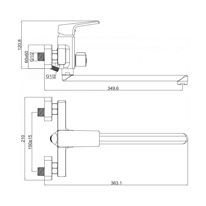Смеситель для ванны D-Lin D147368-2, хром
