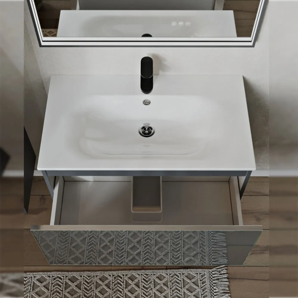 Тумба с раковиной подвесная (80см) Terminus Vega VEG10801701601OSL, графит