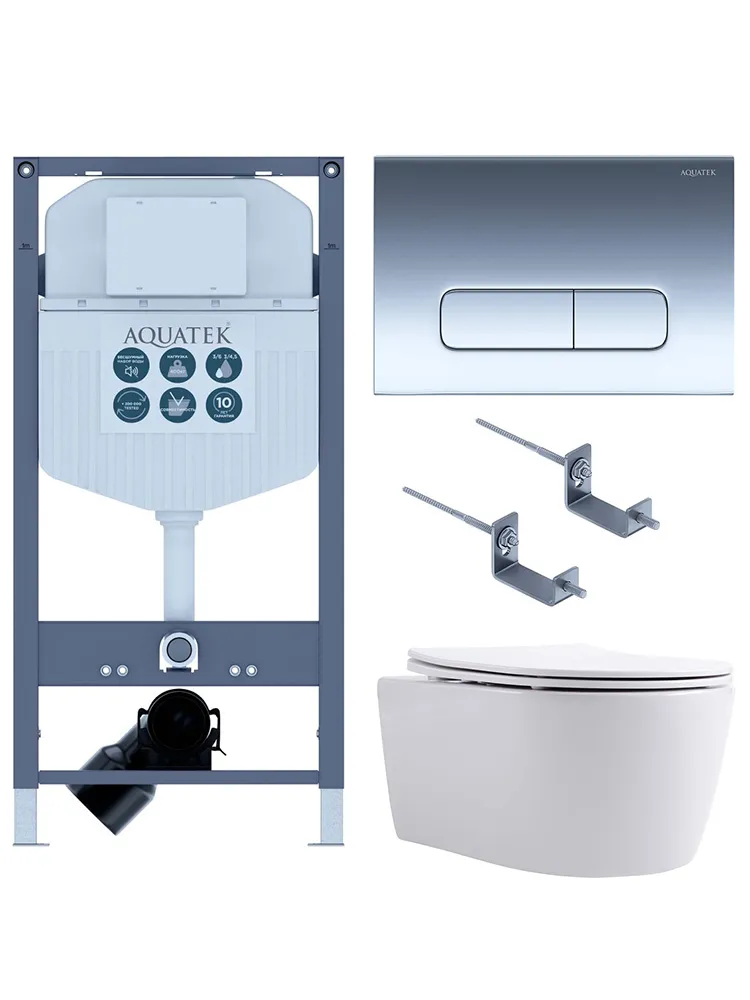 SET AQUATEK ЕВРОПА New-016/023 (рама AQUATEK INS-0000023 +крепление KKI-0000002 +кнопка KDI-0000016 +унитаз AQ1106L-00 с тонким сиденьем sc)